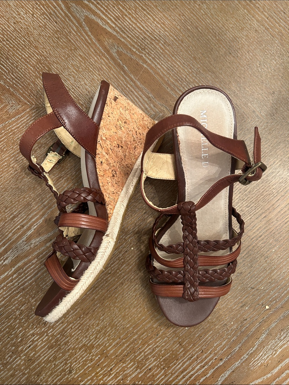Michelle D Chestnut Braided Cork Espadrille Wedges